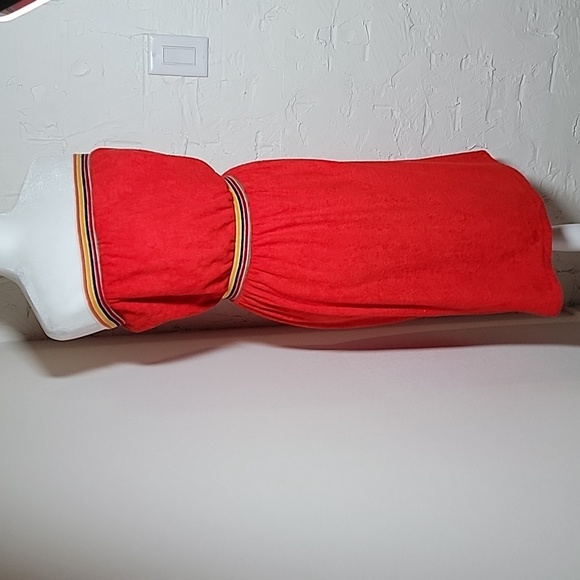 Vintage Vicky Vaughn Strapless Mini Dress Terrycloth Elastic Boho Red Rainbow M - Picture 5 of 14